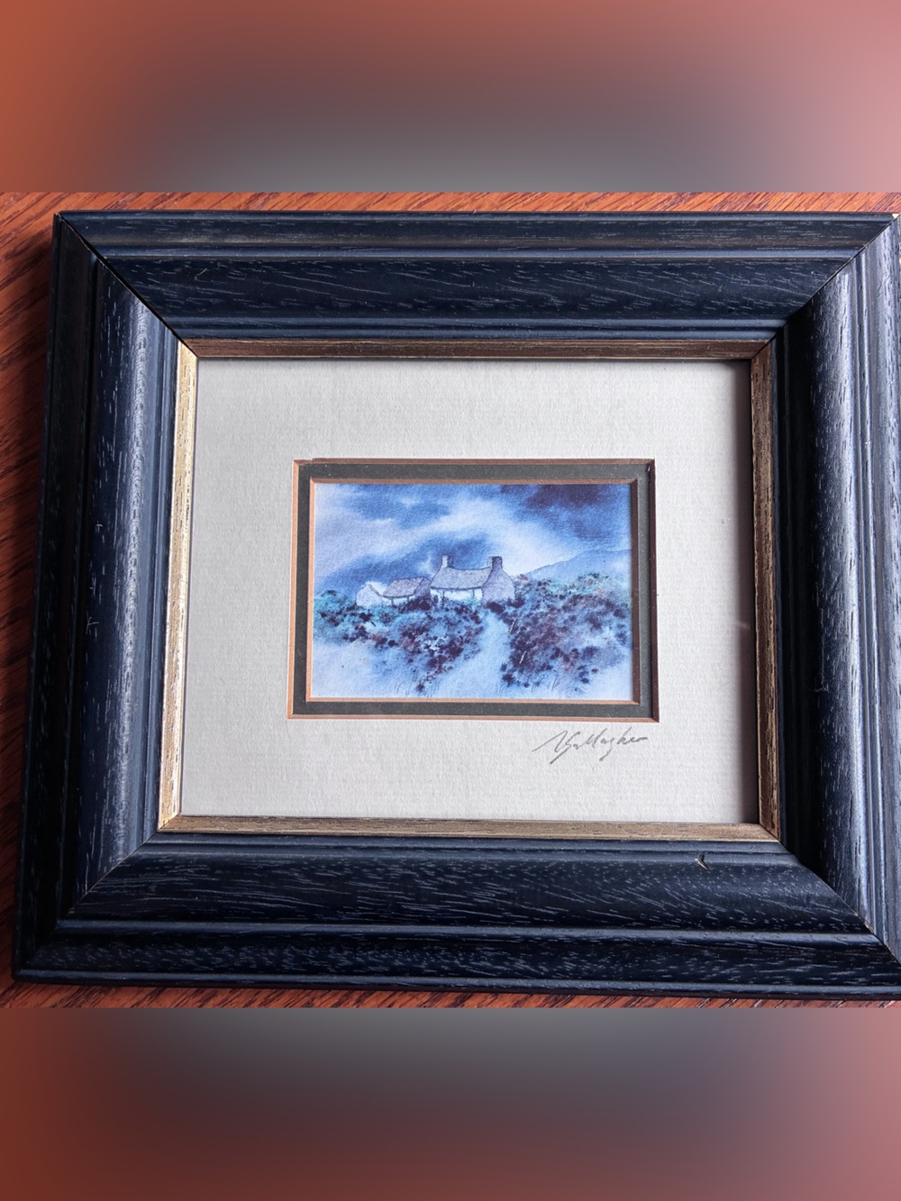 Framed Blue Landscape Watercolour by Kallagher -